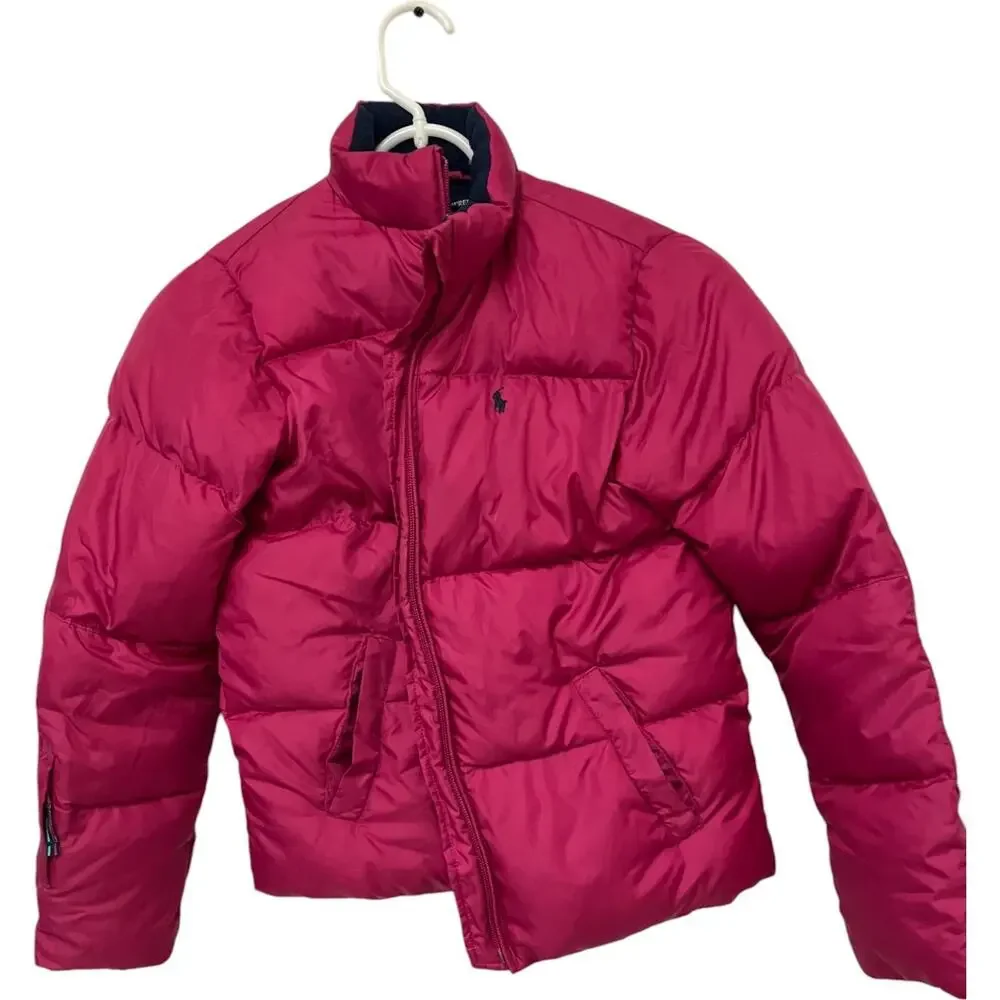 Ralph Lauren Hot Pink Puffer Coat Down Filled Padded Jacket Girls L Long Sleeve